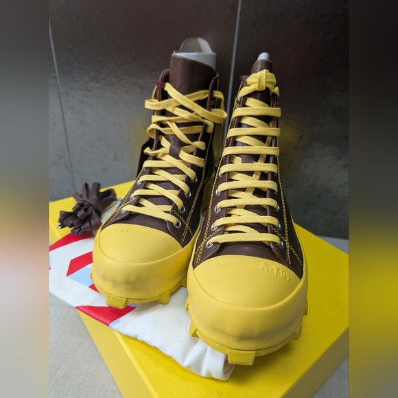 Camper Lace-Up Traktori Leather Lug Sole Boots in Brown and Yellow - Picture 7 of 10